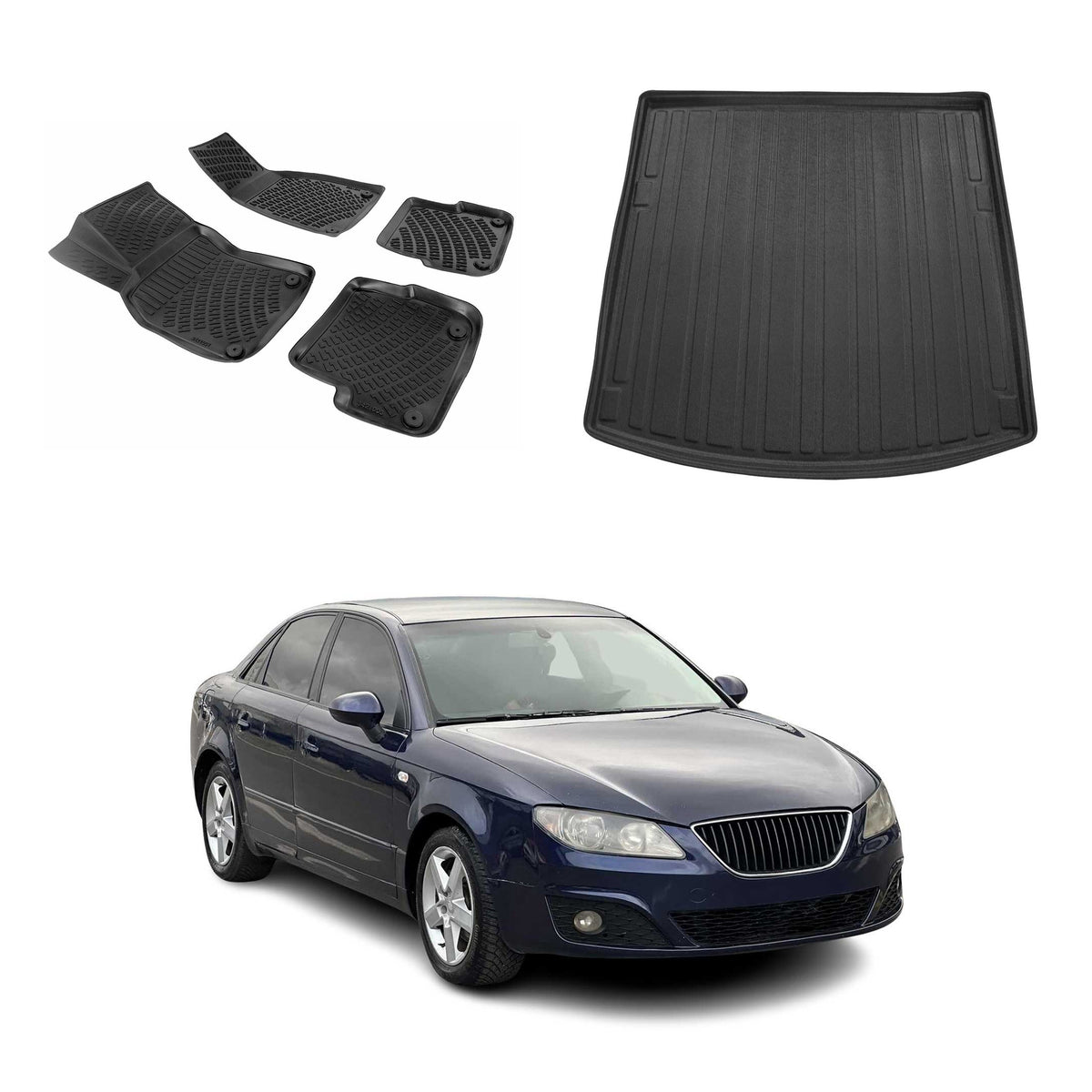 OMAC Fußmatten & Kofferraumwanne Set für Seat Exeo 2009-2012 Pre-FL