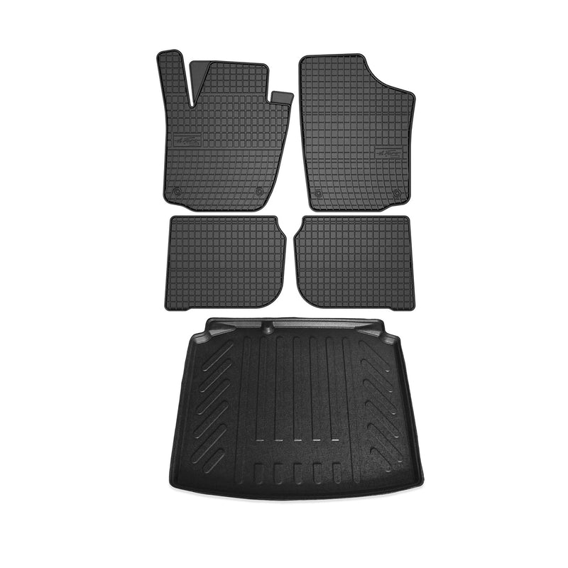 Fußmatten & Kofferraumwanne Set für Skoda Rapid Limo 2012-2019 Gummi Schwarz 5x