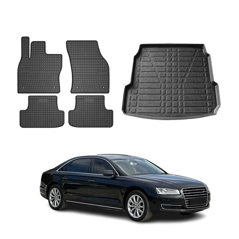 Fußmatten & Kofferraumwanne Set für Audi A8 D4 2009-2018 Gummi TPE Schwarz 5x