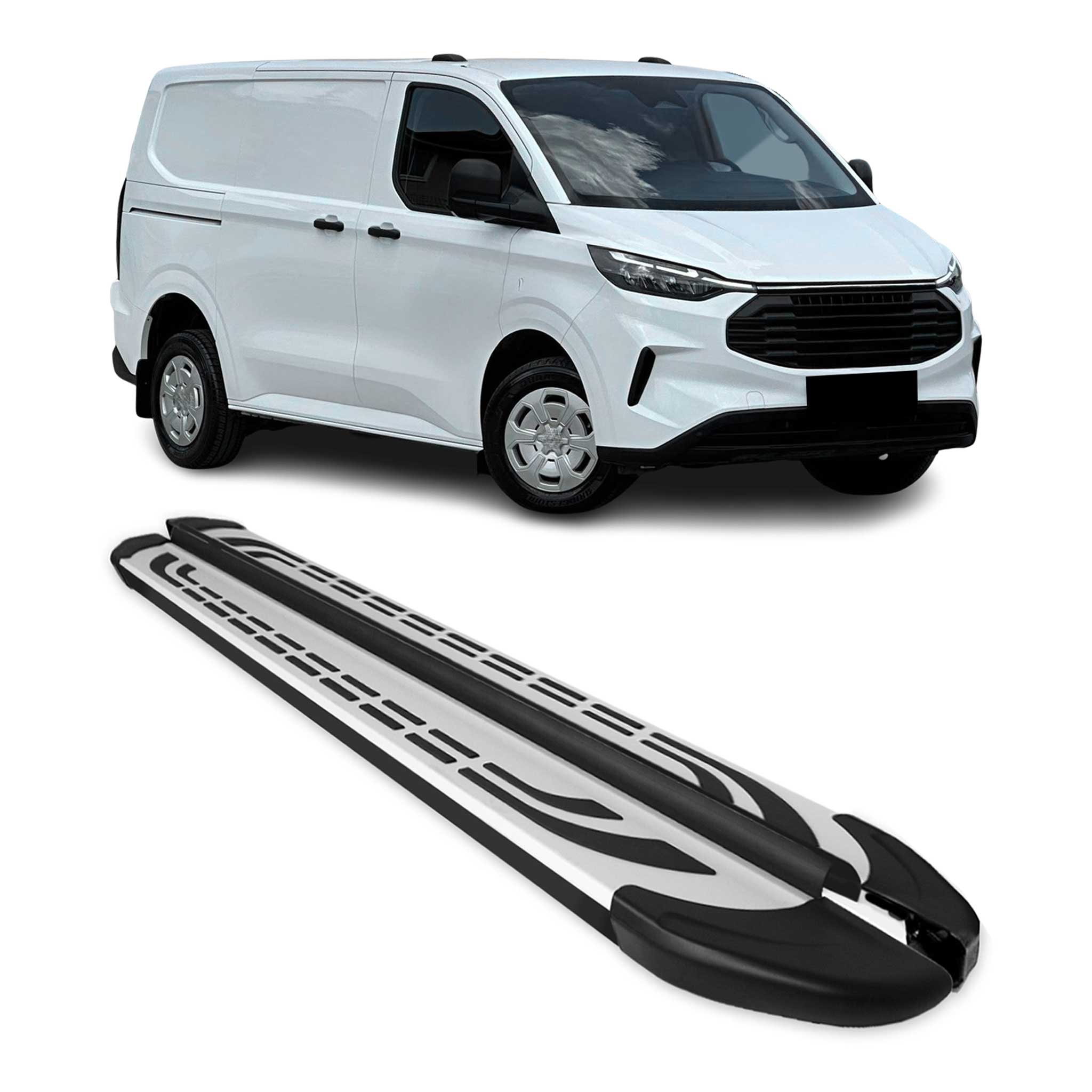 Trittbretter Seitenschweller für Ford Transit Custom 2023-26 L1 Grau Schwarz 2x