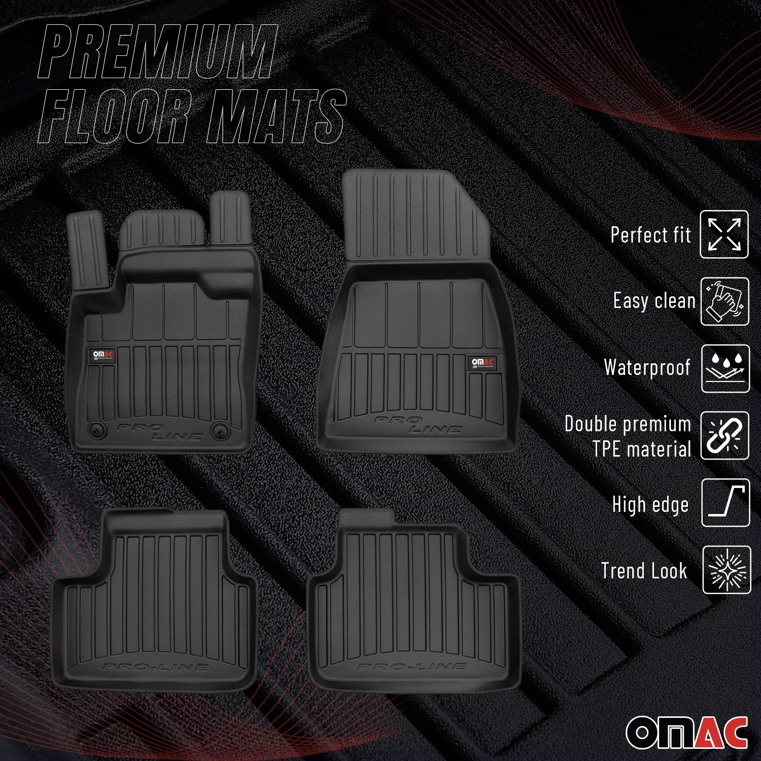 Fußmatten Gummimatten für Volvo XC40 Recharge 2020-2026 Premium Schwarz TPE 4x
