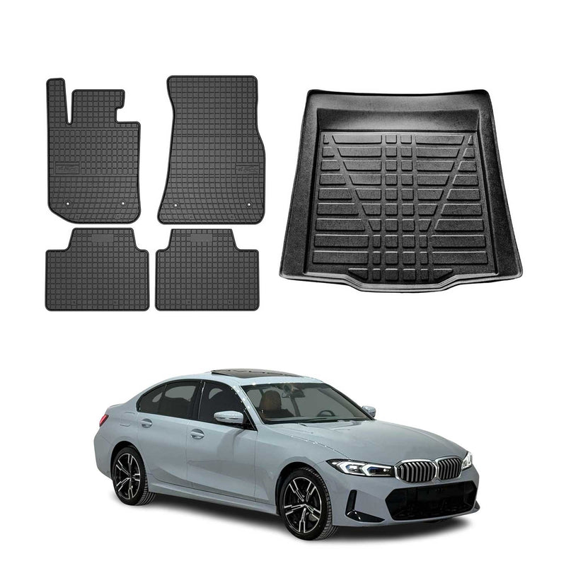 Fußmatten & Kofferraumwanne Set für BMW 3er G20 2018-2025 Gummi TPE Schwarz 5x