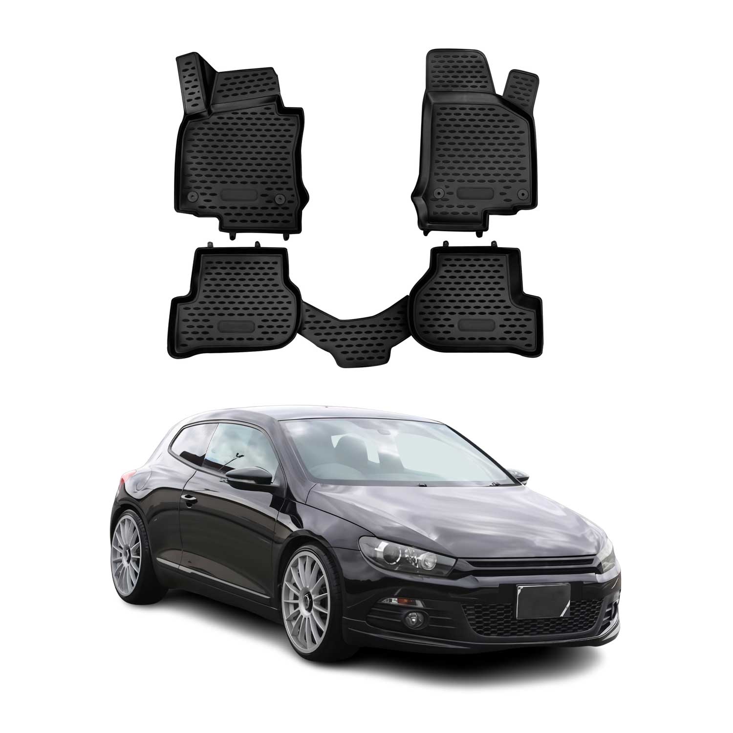 OMAC Gummimatten Fußmatten für VW Scirocco 2008-2017 TPE Automatten Schwarz 4tlg