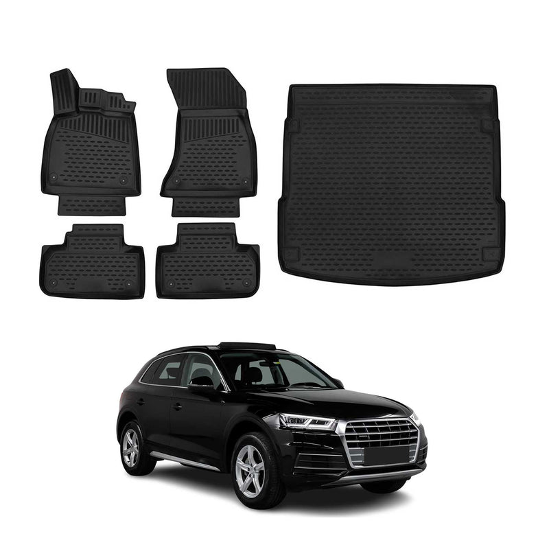 Fußmatten & Kofferraumwanne Set für Audi Q5 FY 2017-2024 Gummi TPE Schwarz 5x