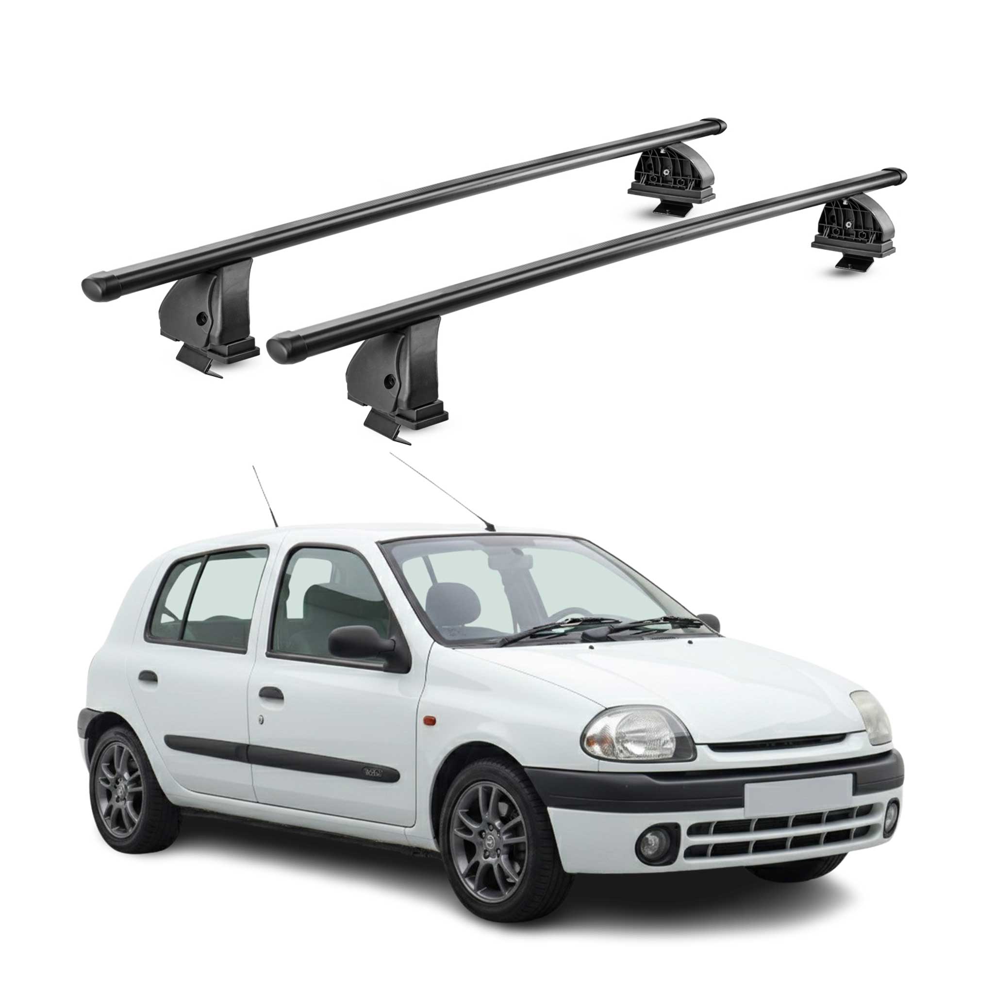Stahl Dachträger für Renault Clio II Schrägheck 1998-2005 TÜV 2tlg Schwarz