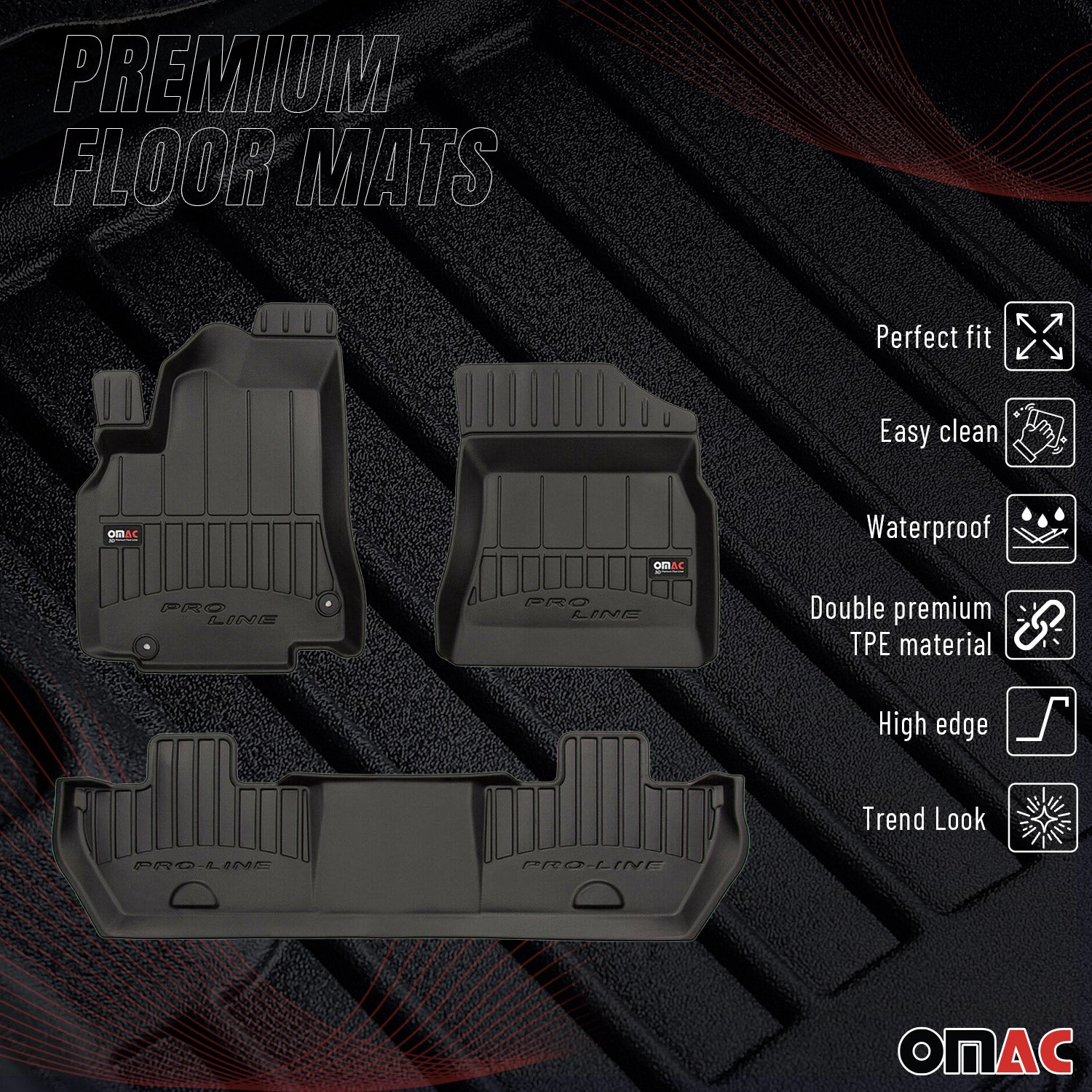 OMAC Gummi Fußmatten für Citroen Berlingo 2008-2018 Premium Gummi Schwarz 3tlg