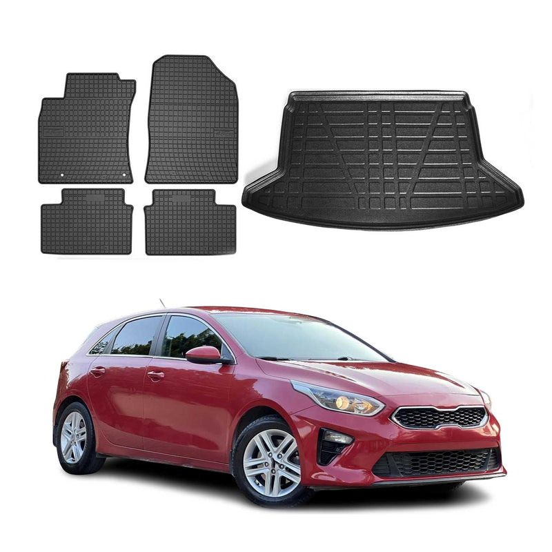 Fußmatten & Kofferraumwanne Set für Kia Ceed Schrägheck 2018-2025 Gummi 5x