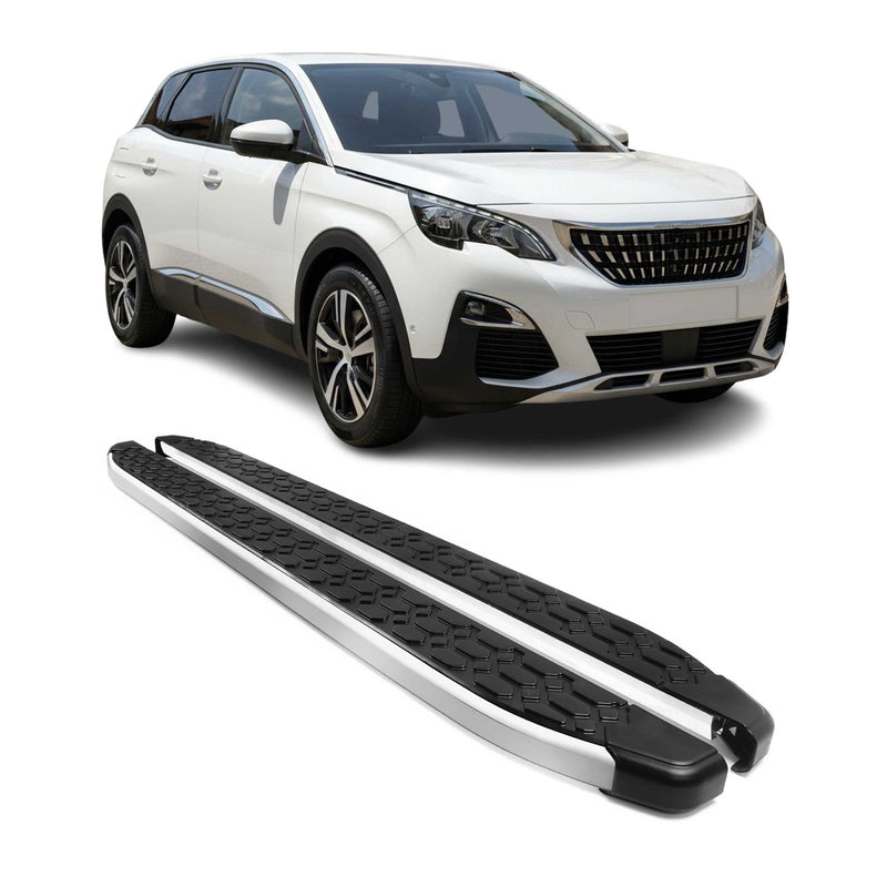Alu Trittbretter Seitenschweller für Peugeot 3008 2016-2020 Schwarz Silber 2tlg