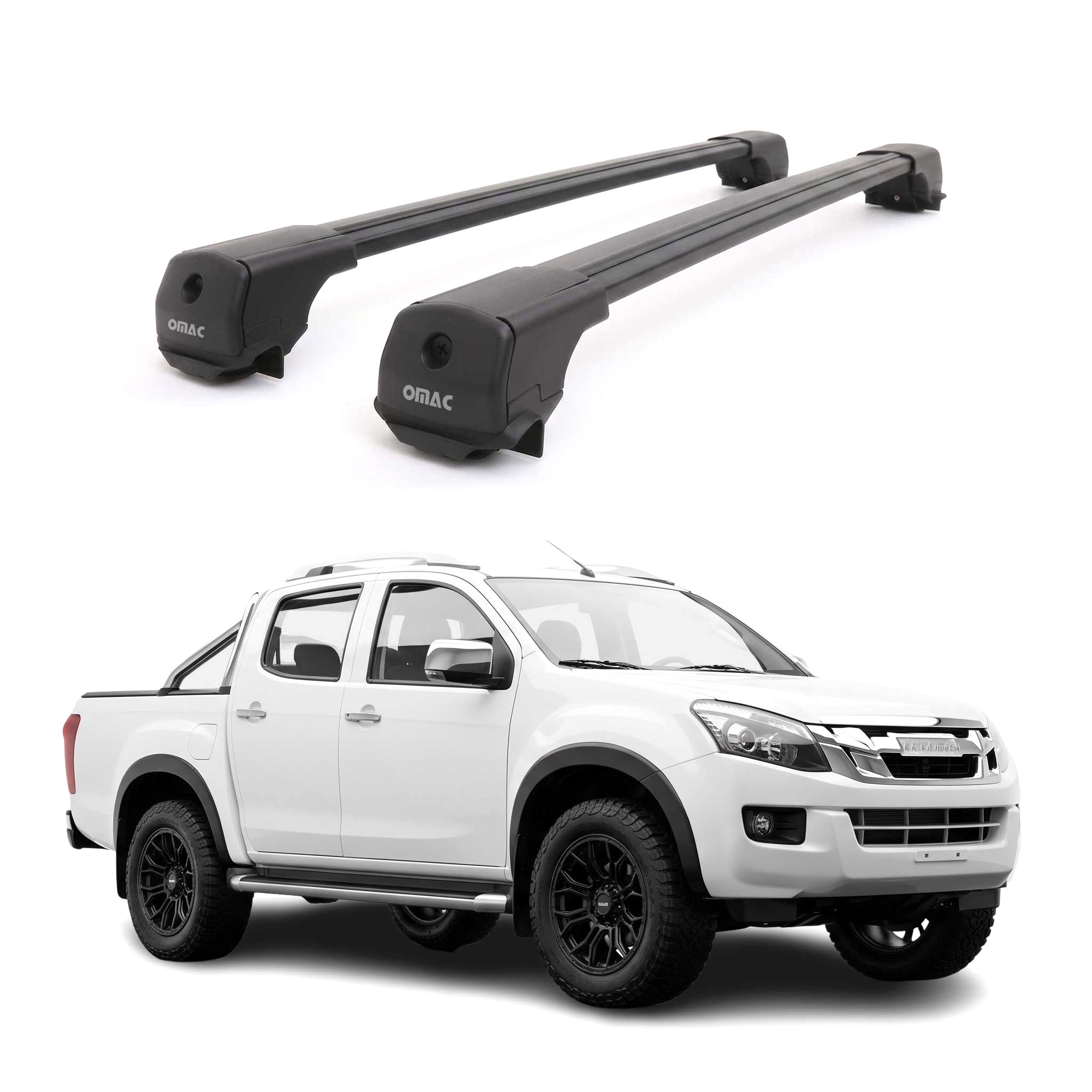 Dachträger Grundträger für Isuzu D-Max II 2012-2018 Aluminium 75kg Schwarz 2tlg