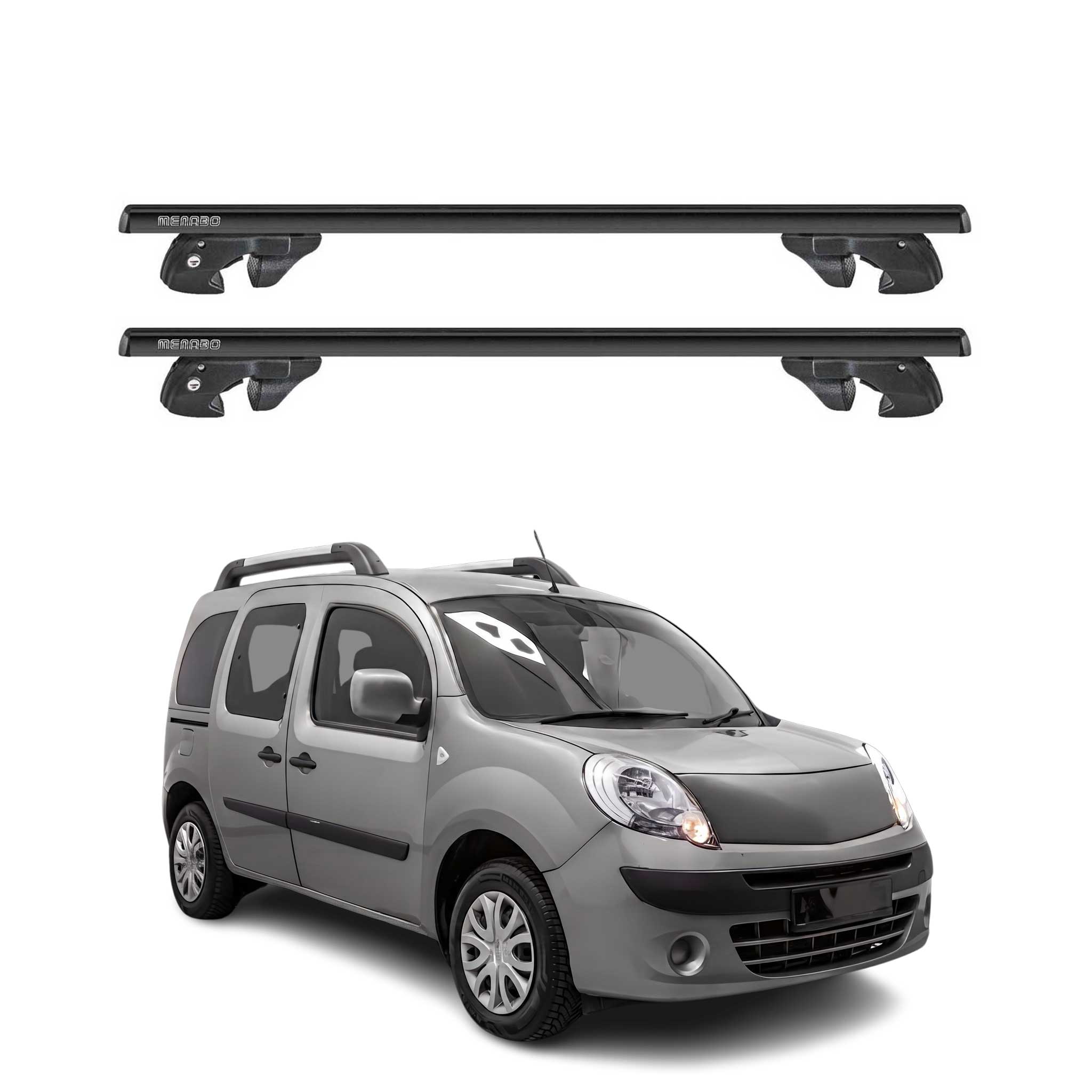 Dachträger Grundtäger für Renault Kangoo II 2007-2021 Alu 90kg TÜV Schwarz 2tlg