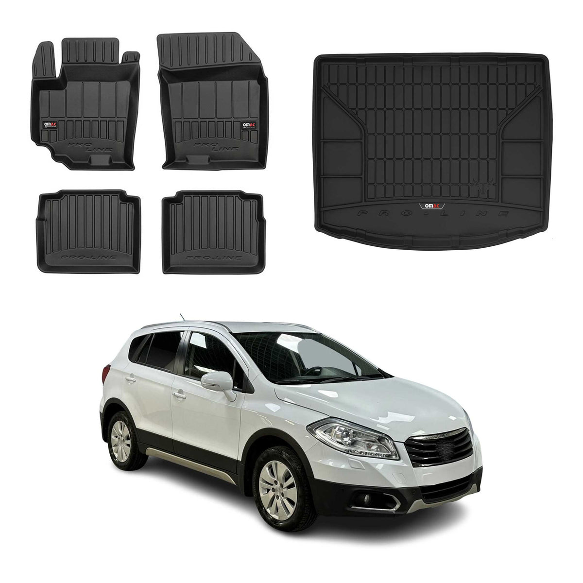 OMAC Fußmatten & Kofferraumwanne Set für Suzuki SX4 S-Cross 2013-2018 Untere