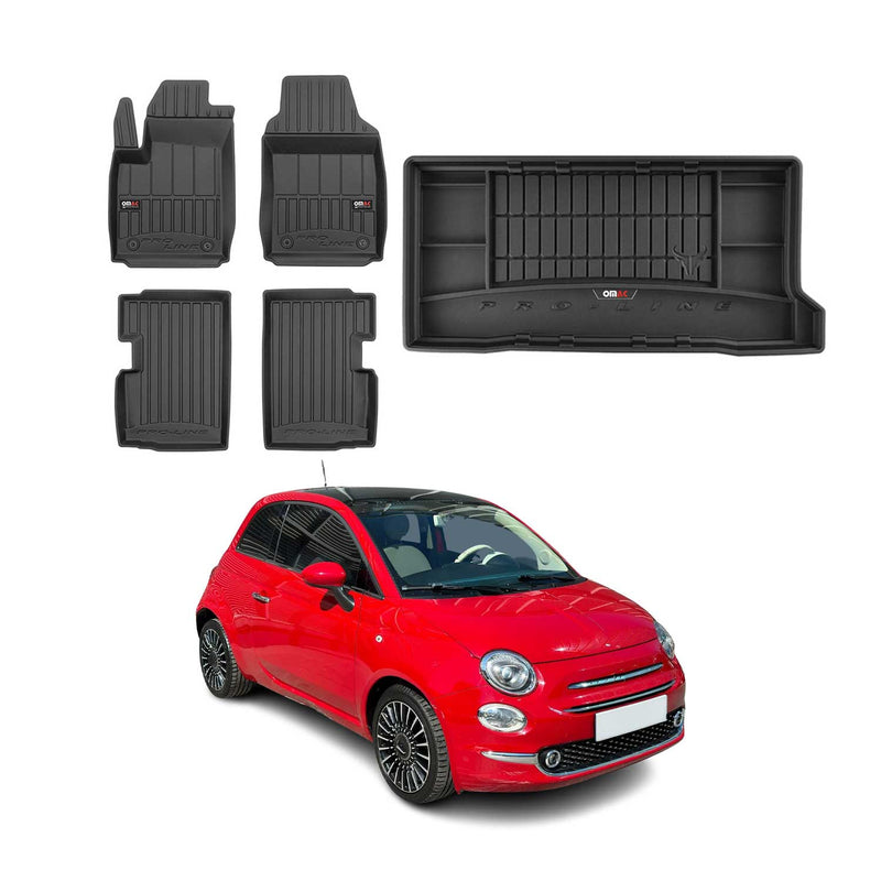 OMAC Fußmatten & Kofferraumwanne Set für Fiat 500 2007-2025 Gummi Schwarz 5x