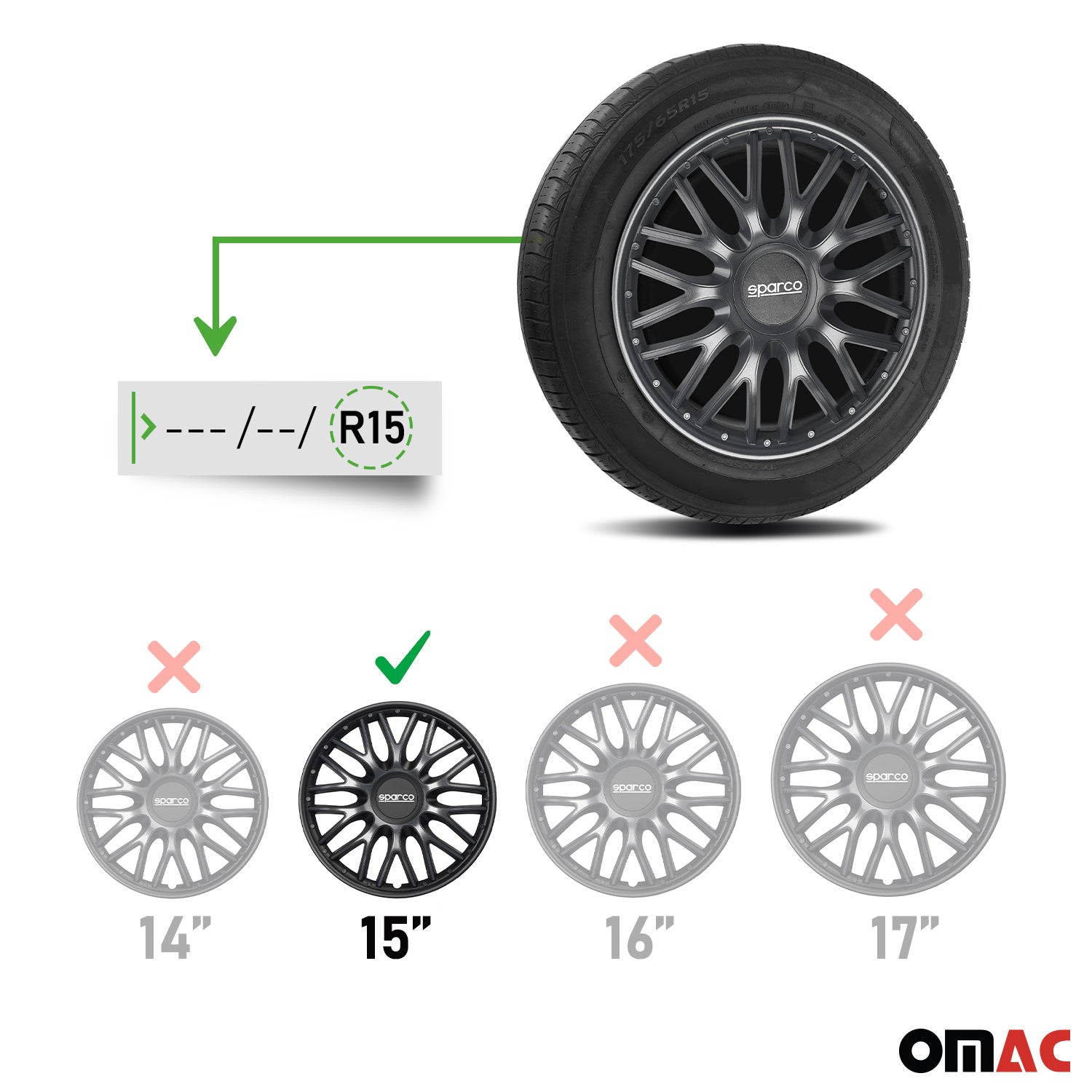 Radkappen Radzierblenden Sparco Roma 15" Zoll Auto Abdeckung Set Grau Schwarz 4x