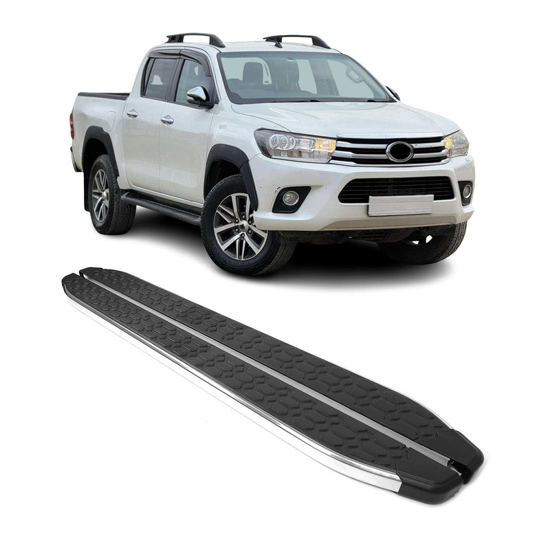 Trittbretter für Toyota Hilux DoubleCab 2015-2025 StahlSchwarz Silber
