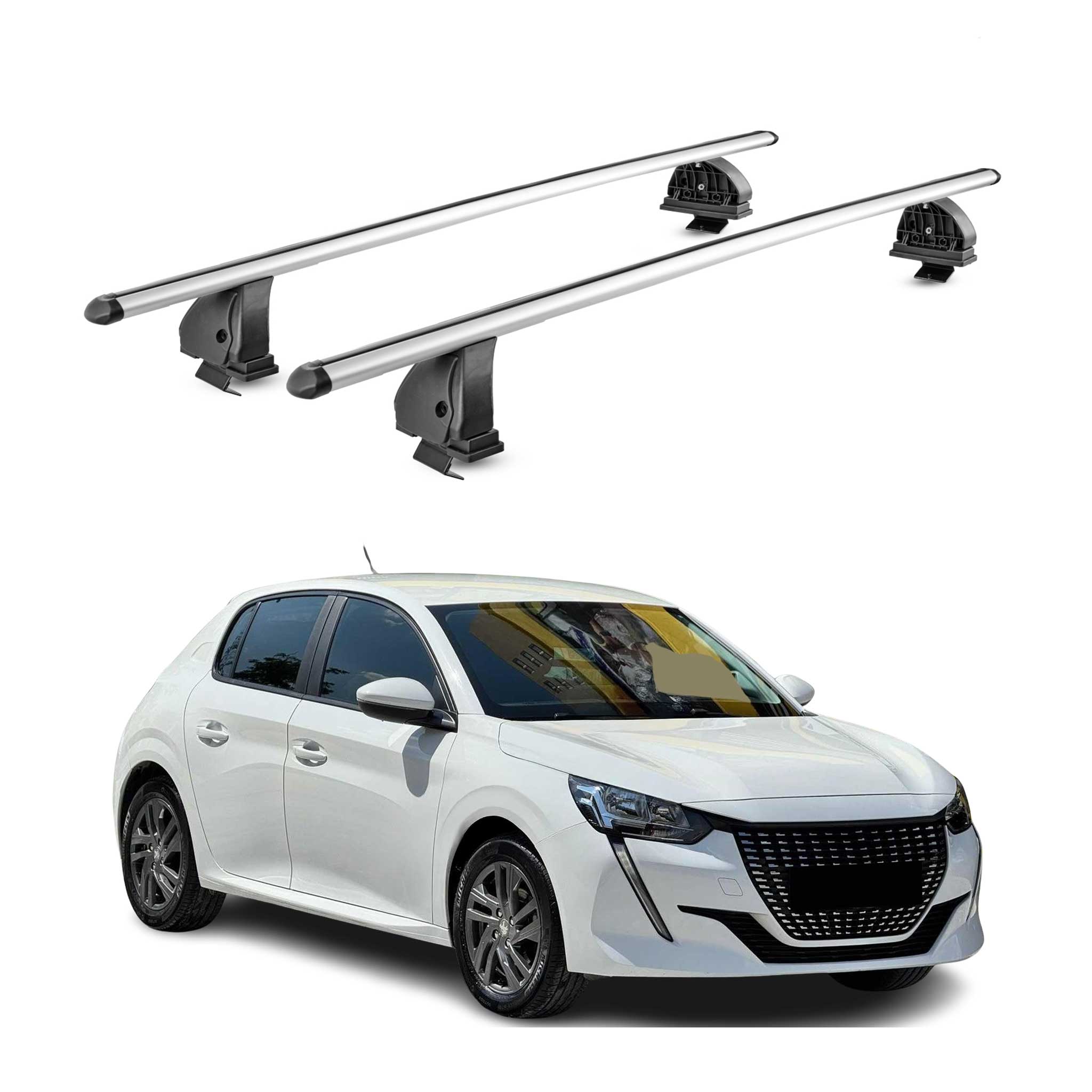 Alu Dachträger für Peugeot 208 II 2019-2026 TÜV T-Nut Abschließbar 2tlg Silber