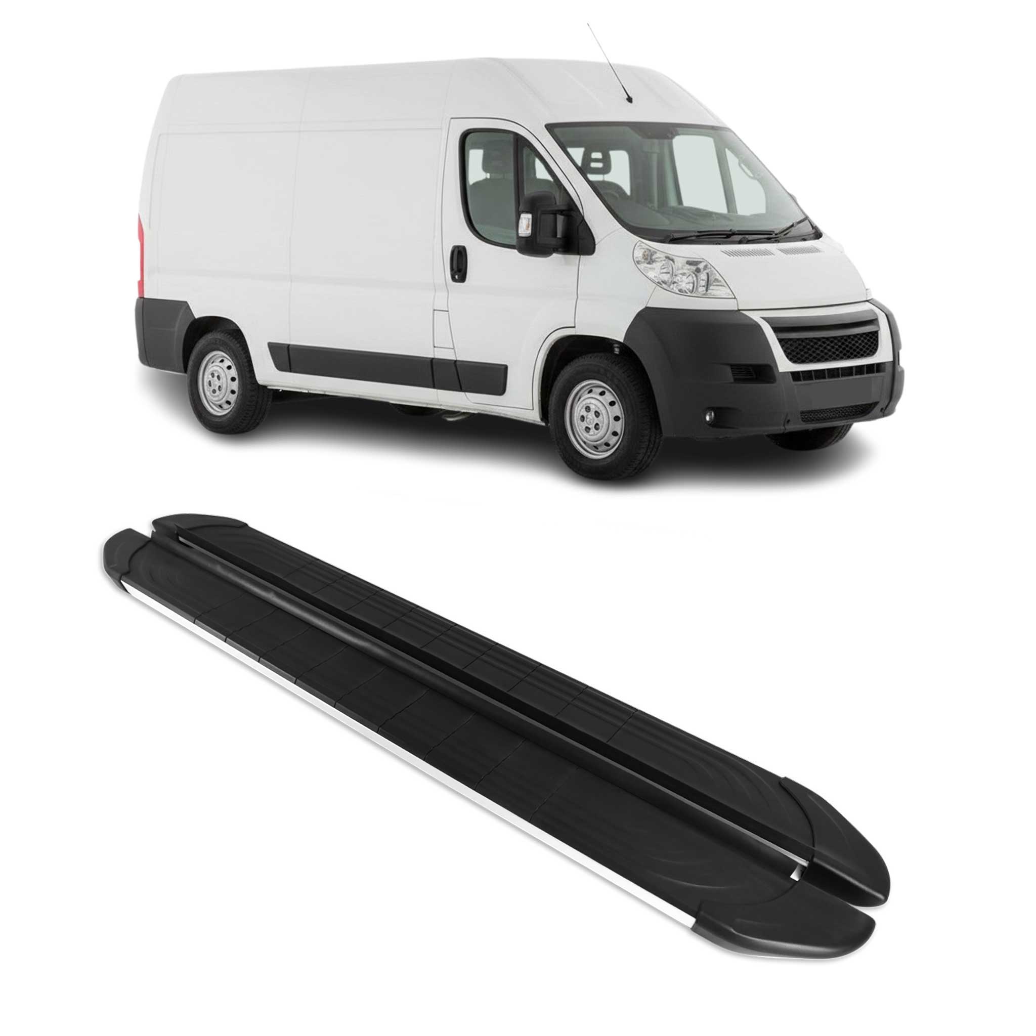 Trittbretter Seitenschweller für Peugeot Boxer 2006-2026 L2 Alu Schwarz Grau