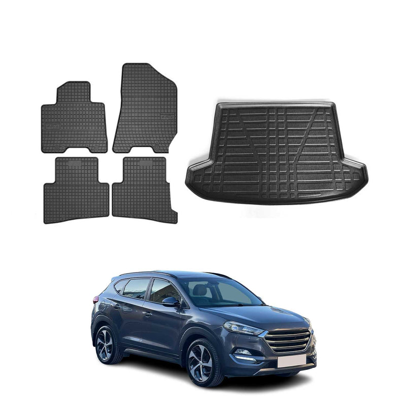Fußmatten & Kofferraumwanne Set für Hyundai Tucson 2015-2020 Gummi Schwarz 5x
