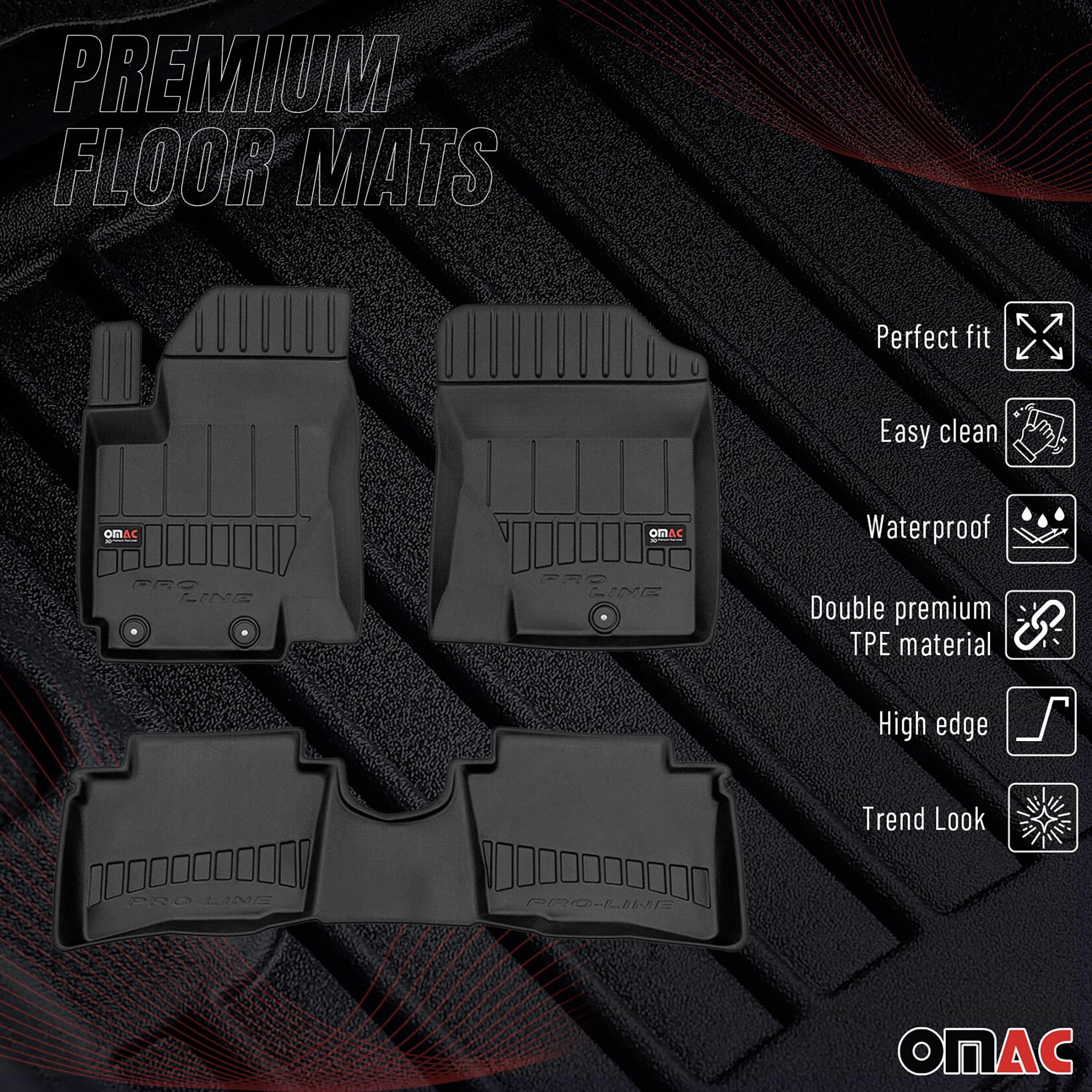OMAC Gummi Fußmatten für Hyundai i20 2008-2014 Premium TPE Automatten Schwarz 3x