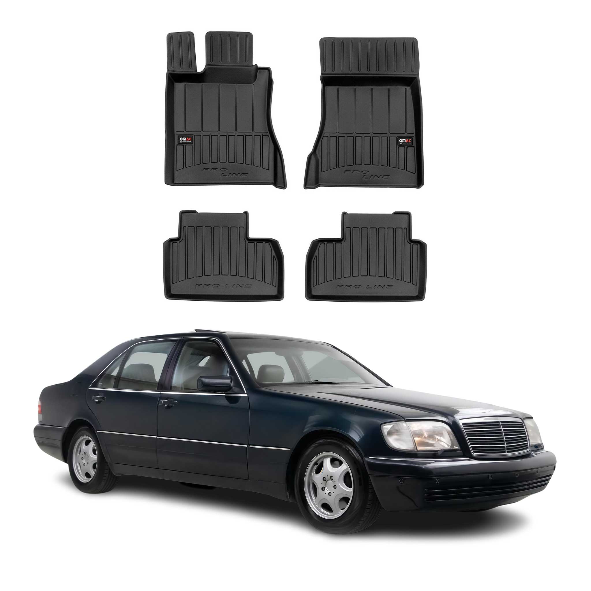 OMAC Gummi Fußmatten für Mercedes S Klasse W220 Kurzer 1998-2005 Premium TPE 4x