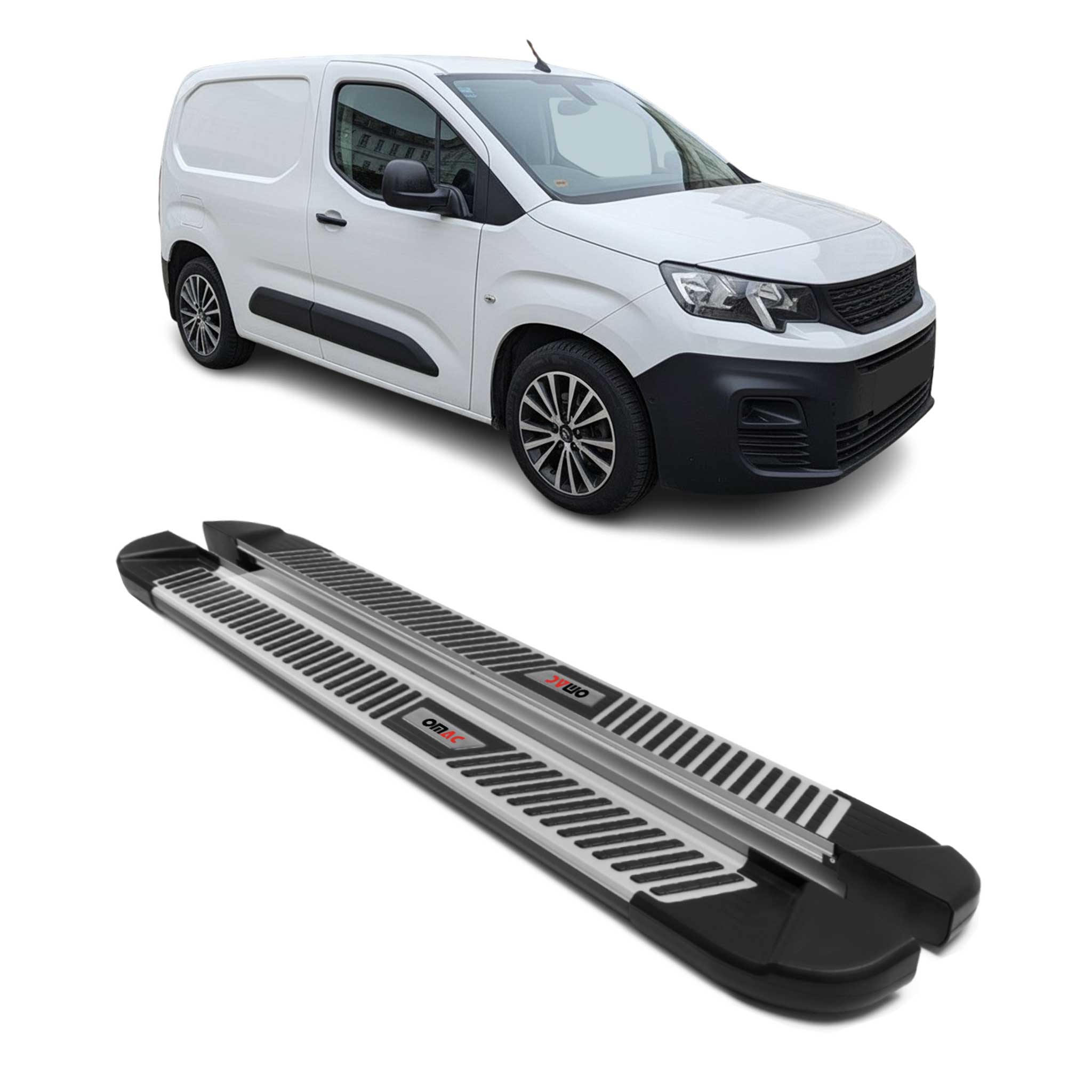 Trittbretter Seitenbretter für Peugeot Partner 2018-2026 L1 Alu Schwarz-Silber