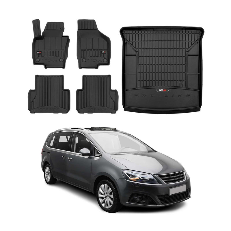 OMAC Fußmatten & Kofferraumwanne Set für Seat Alhambra 2010-2025 3.Reihe Gummi