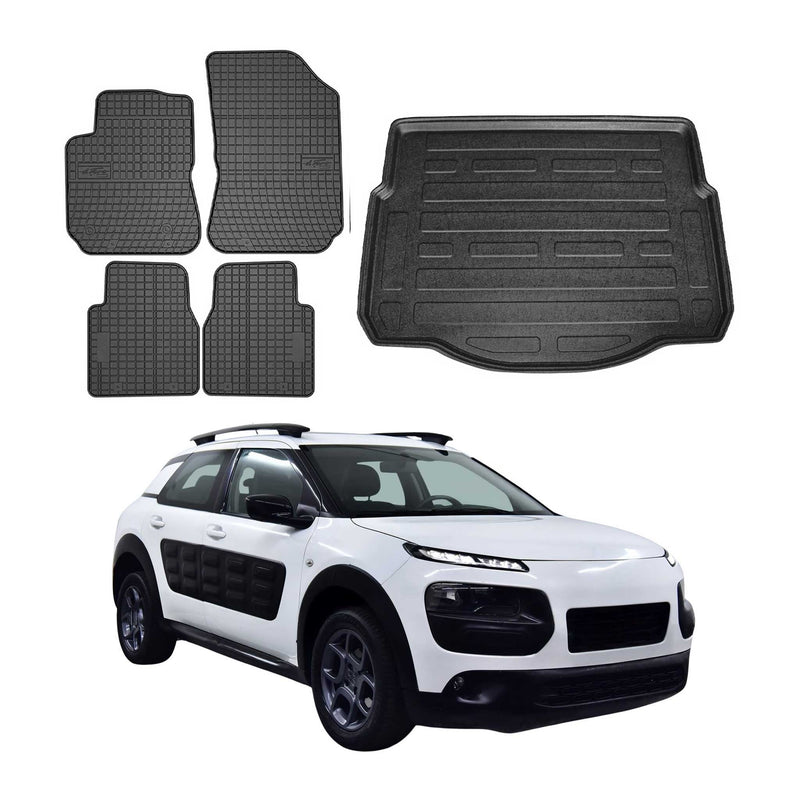 Fußmatten & Kofferraumwanne Set für Citroen C4 Cactus 2018-2024 Gummi Schwarz 5x