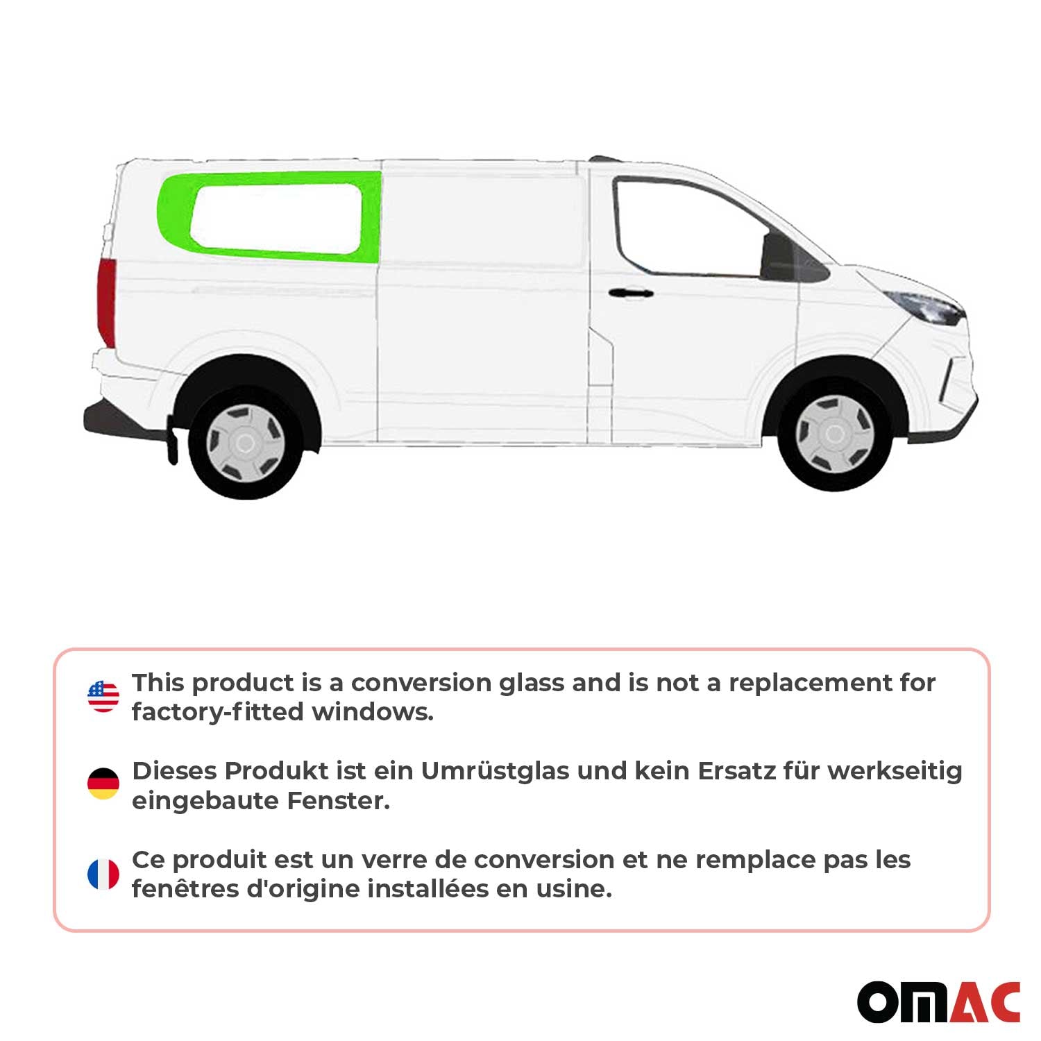 Seitenfenster Sicherheitsglas für Ford Transit Custom ab 2023 Hinten Rechts L2