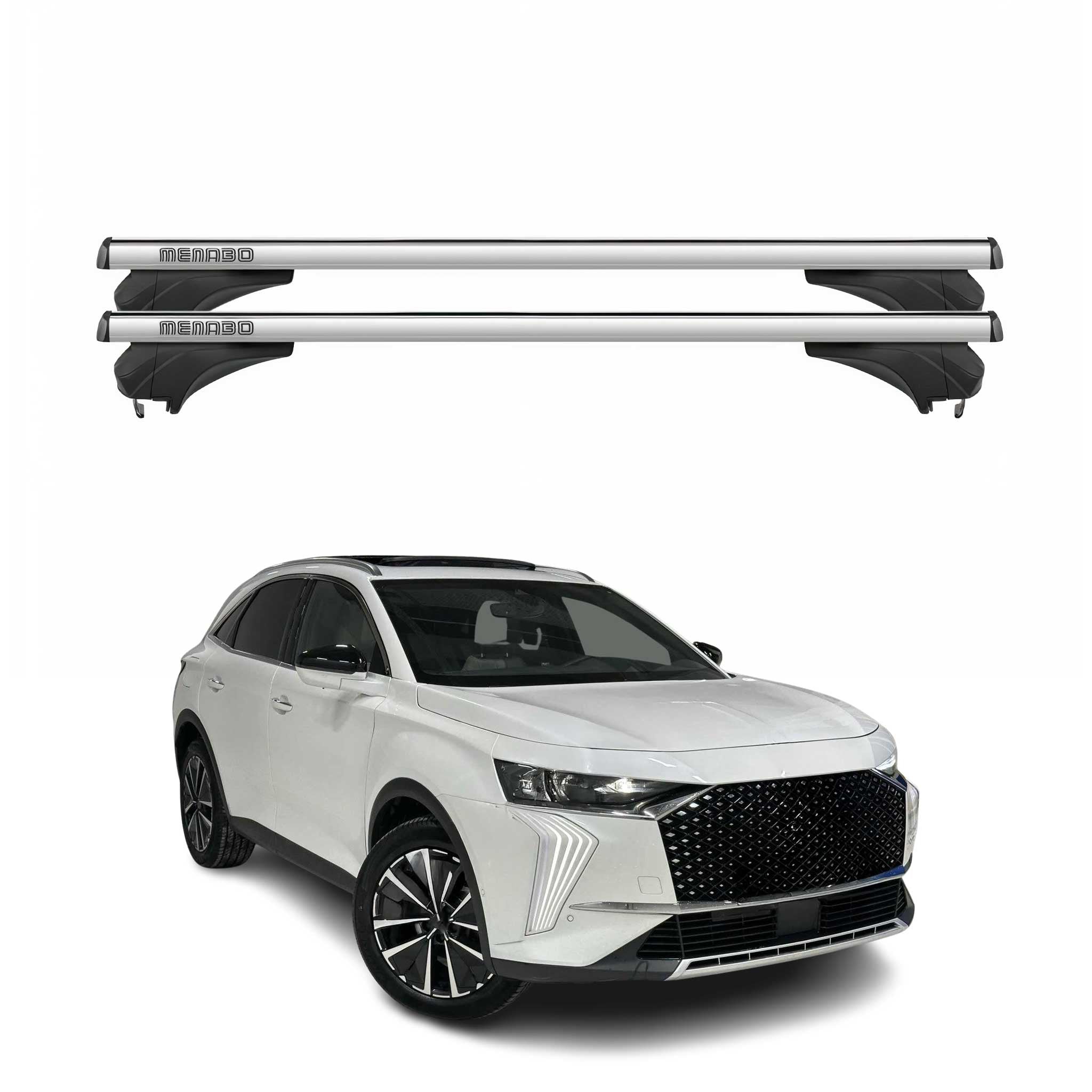 Menabo Dachträger Grundtäger für DS7 Crossback / DS 7 2017-2026 Alu Silber 2 tlg