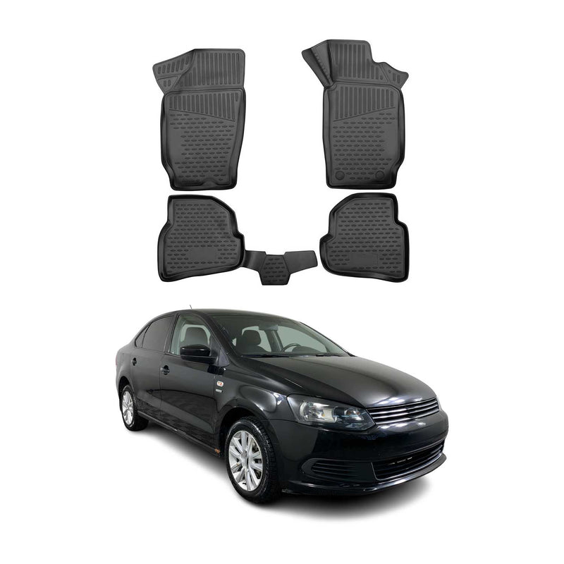 OMAC Gummimatten Fußmatten für VW Polo 2010-2014 RHD TPE Automatten Schwarz 4x