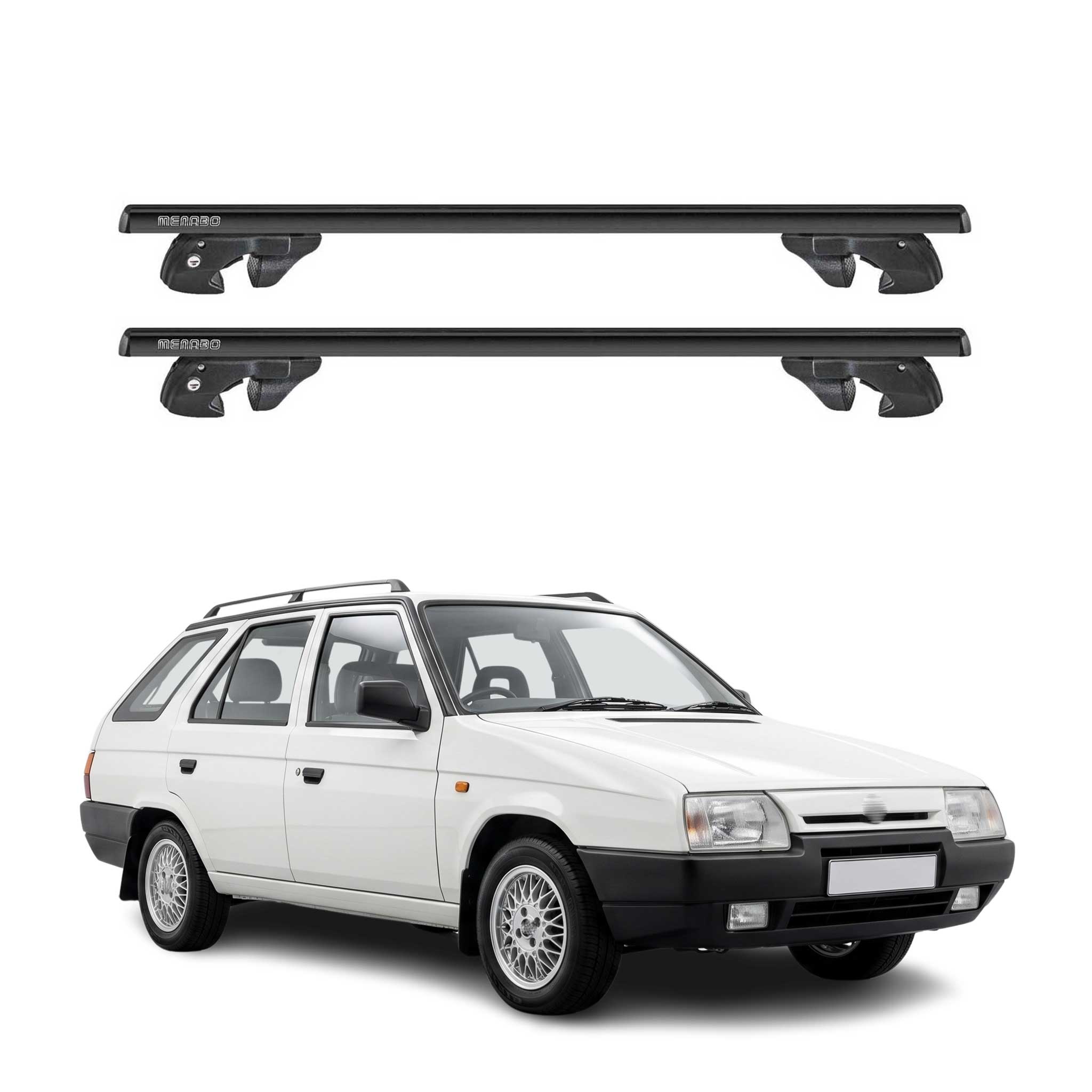 Dachträger Grundtäger für Skoda Favorit Forman 1990-1995 Alu 90kg TÜV Schwarz 2x