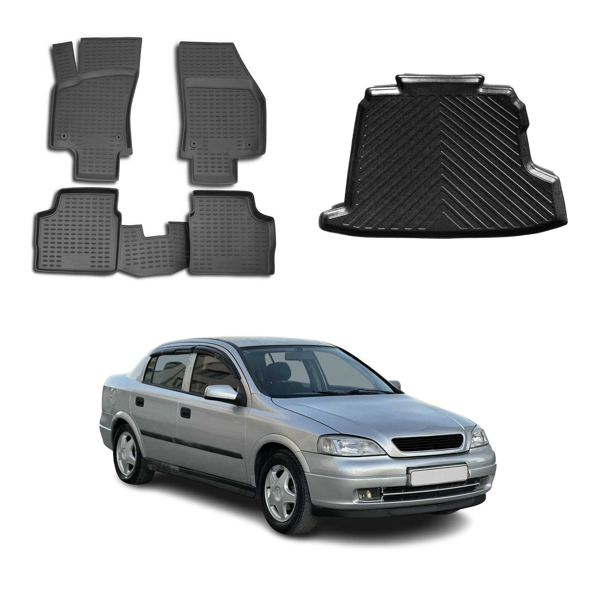 OMAC Fußmatten & Kofferraumwanne Set für Opel Astra H Stufenheck 2004-2010
