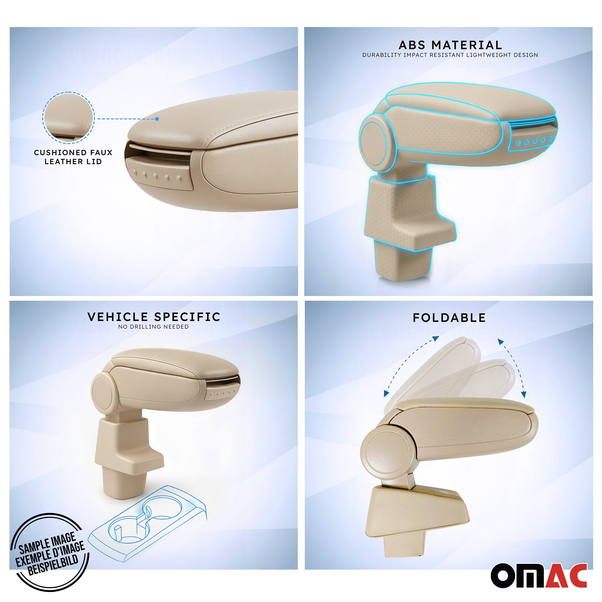 Mittelarmlehne Armlehne Mittelkonsole für Ford Focus 2015-2018 PU-Leder Beige
