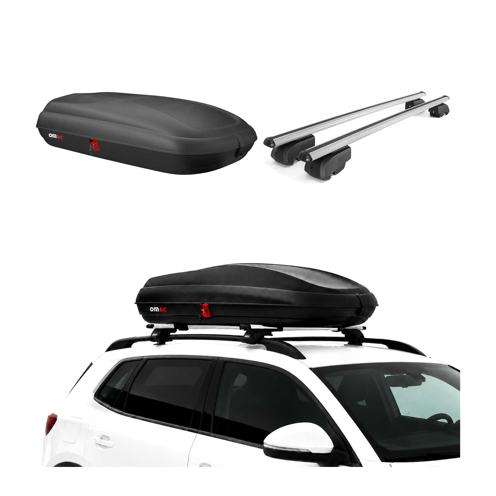 Carbonlook Dachbox 320L + Alu Dachträger Mercedes C Klasse S205 2014-2021 Silber