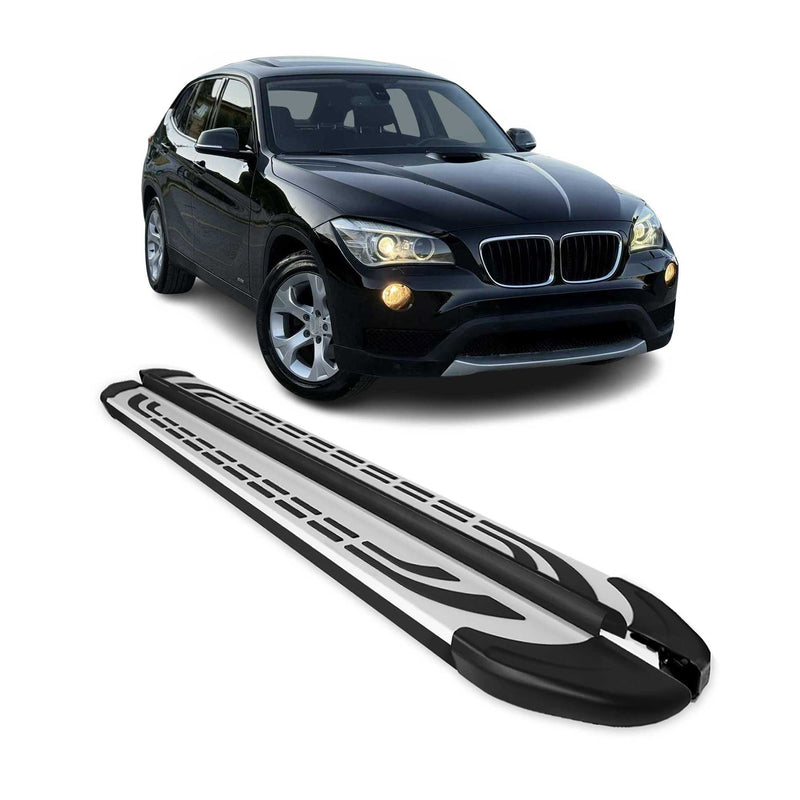 Trittbretter Seitenschweller für BMW X1 2009-2015 Silber Schwarz Aluminium 2 tlg