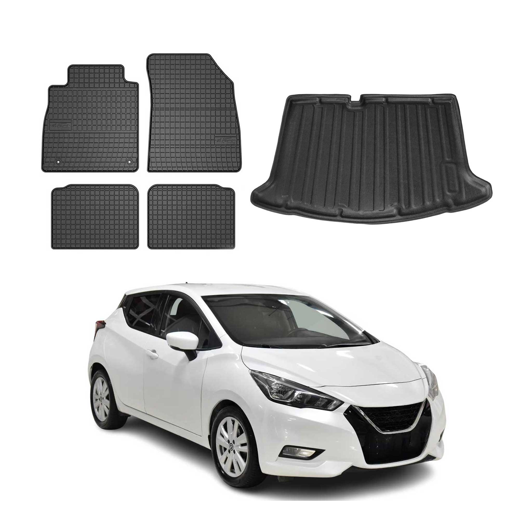 Fußmatten & Kofferraumwanne Set für Nissan Micra K14 2017-2023 Gummi Schwarz 5x