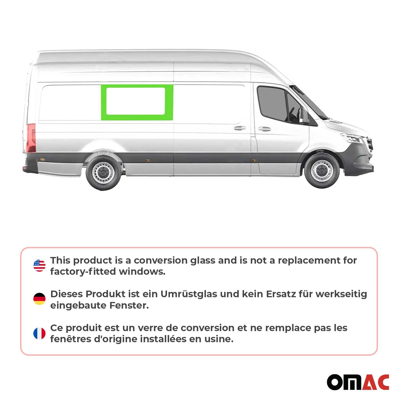 Seitenfenster Auto für Mercedes Sprinter W907 2018-2026 Schiebetür Rechts L3 L4