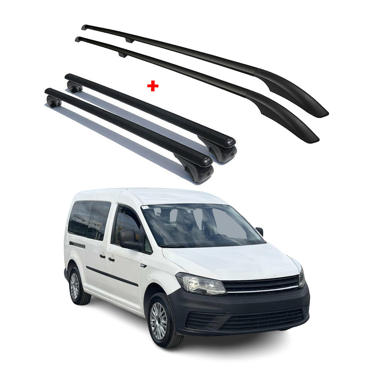 Dachträger+Dachreling SET für VW Caddy Maxi 2015-2020 L2 Langer Alu Schwarz 4tlg