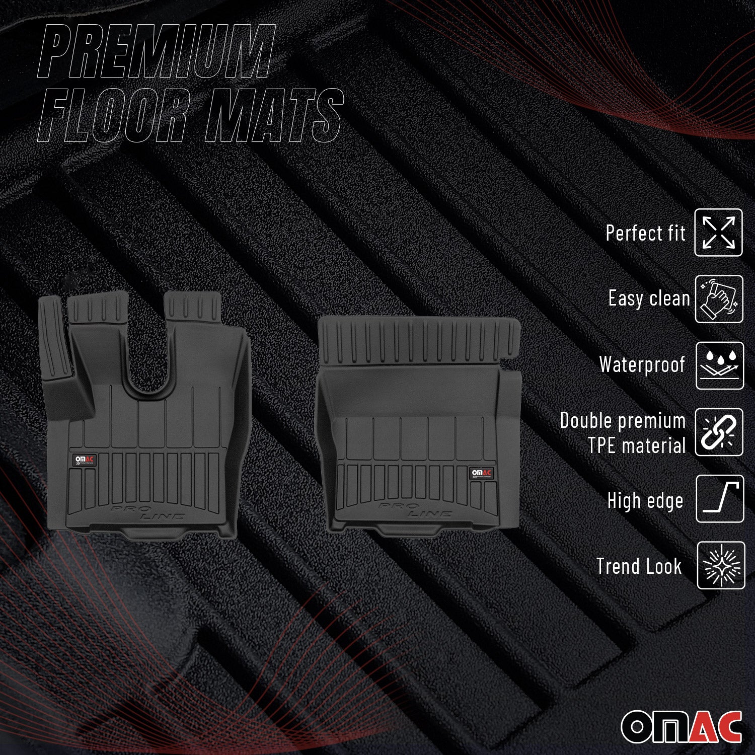 OMAC Gummi Fußmatten für DAF XF 2013-2026 Premium TPE 3D Automatten Schwarz 2x