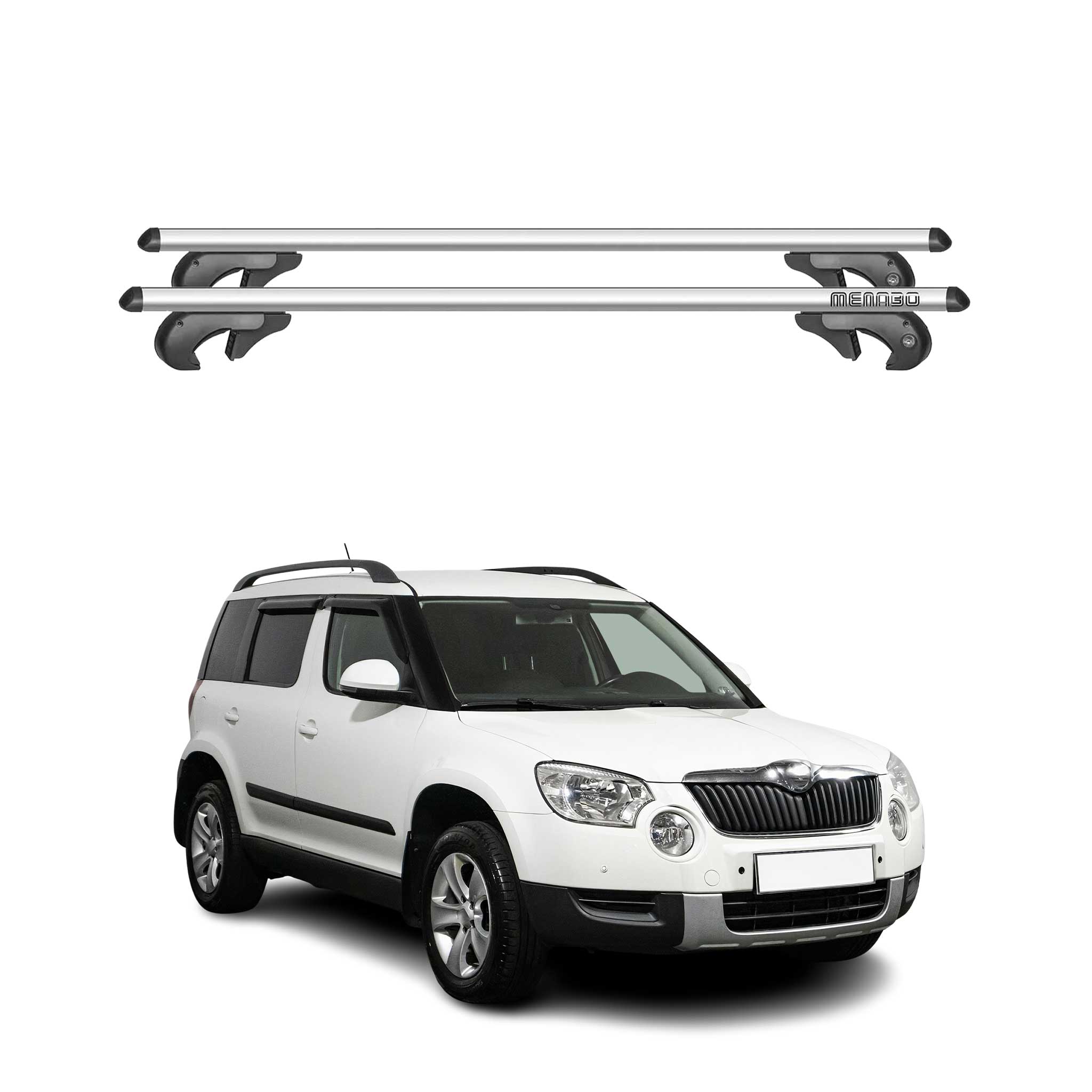 Menabo Dachträger Grundtäger für Skoda Yeti 2009-2013 Pre-FL 90kg Alu Silber 2x