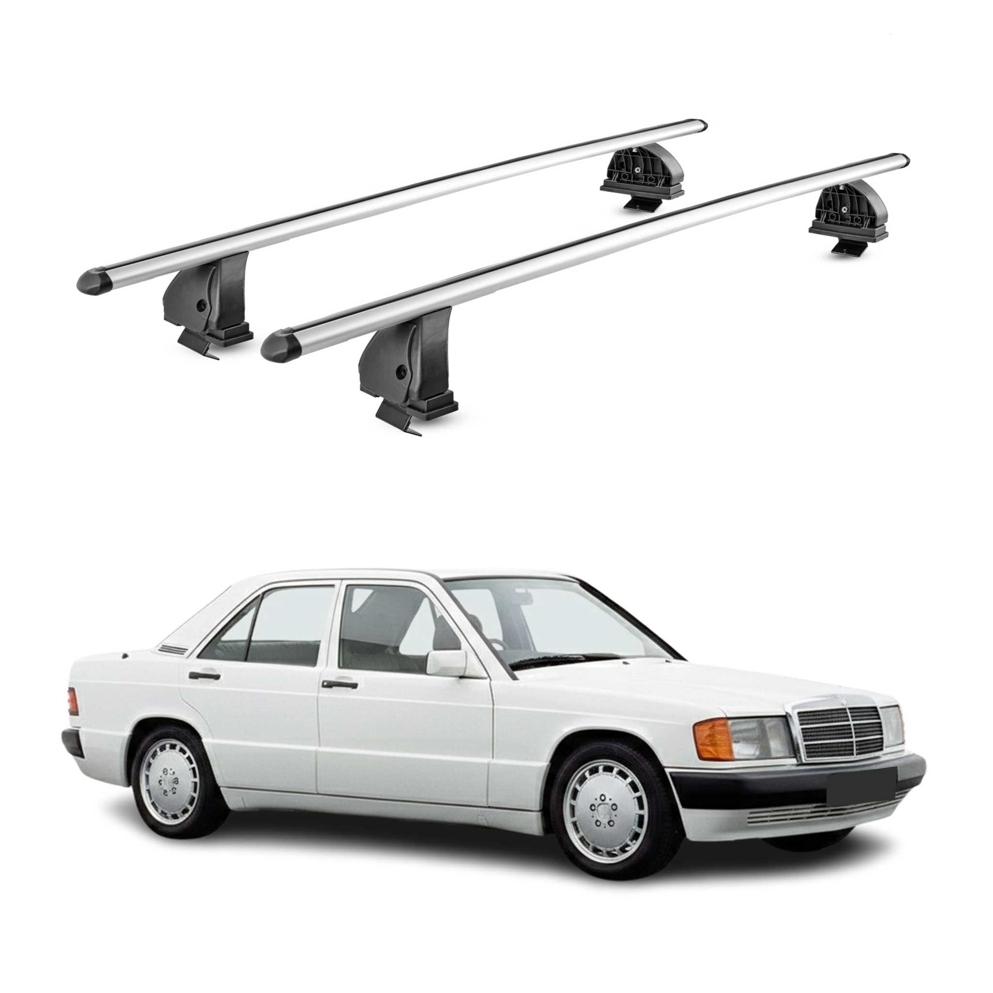Alu Dachträger für Mercedes 190 W201 1982-1993 TÜV T-Nut 75 kg 2tlg Silber