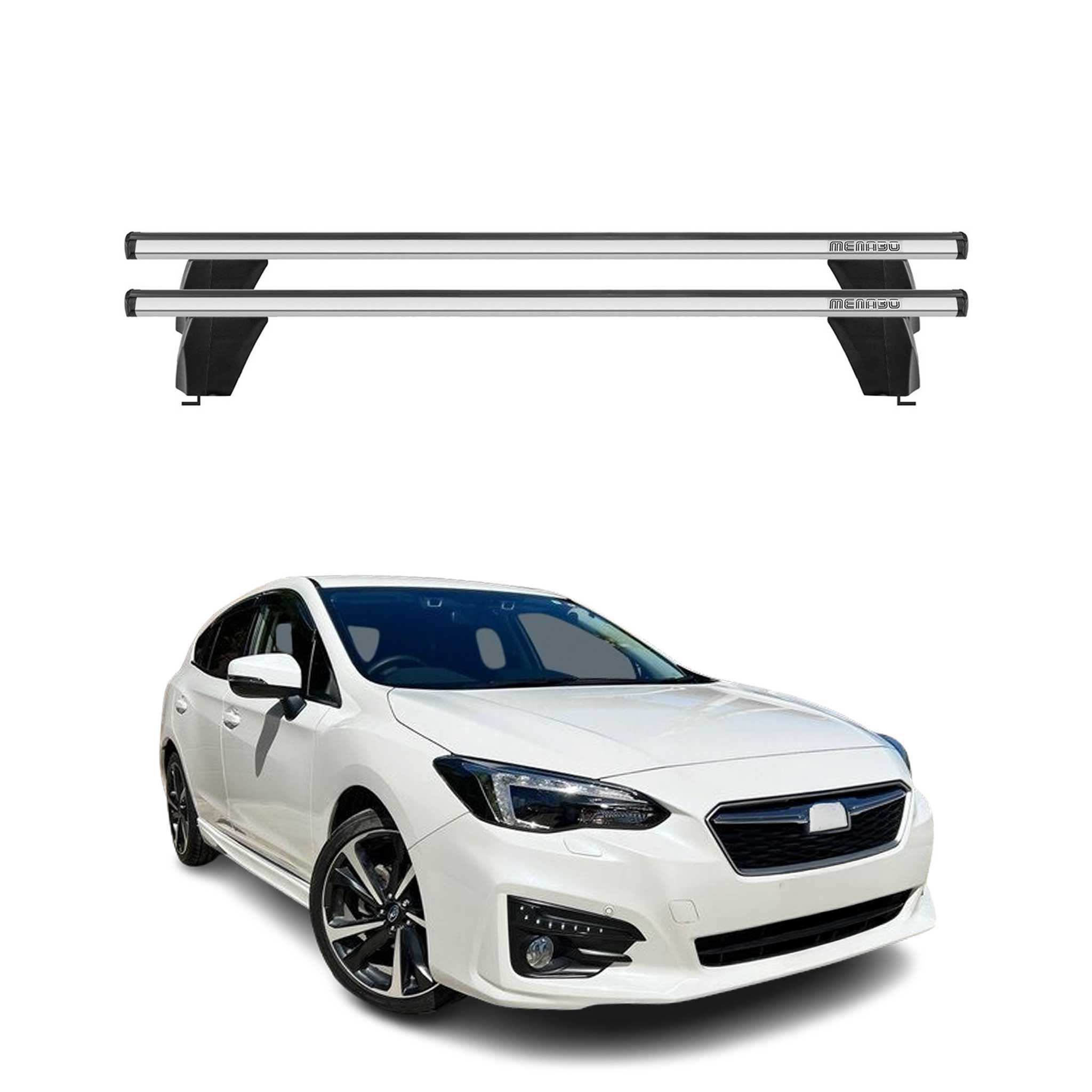 Menabo Dachträger für Subaru Impreza mk5 Schrägheck 2016-2023 75kg Alu Silber 2x