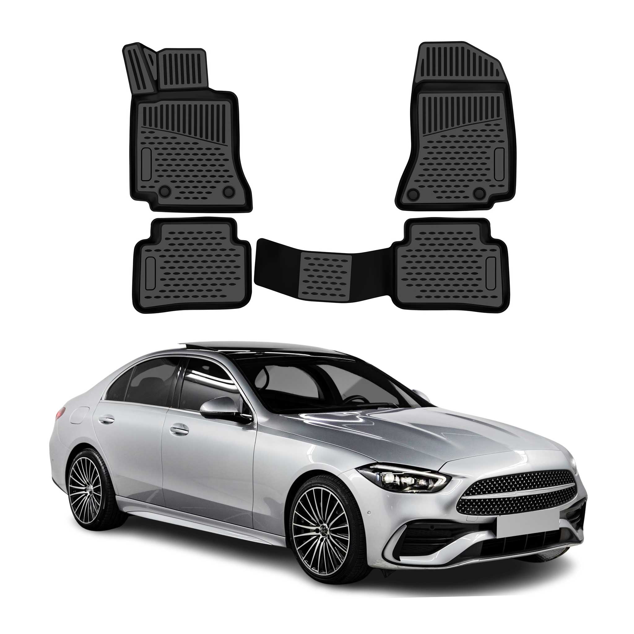 OMAC Gummimatten Fußmatten für Mercedes C Klasse W206 2021-2026 TPE Schwarz 4tlg