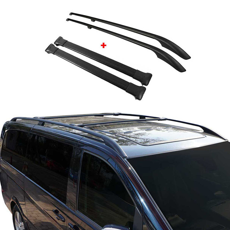 Dachreling + Dachträger SET für VW Caddy 2003-2015 Kurzer Alu Schwarz 4tlg