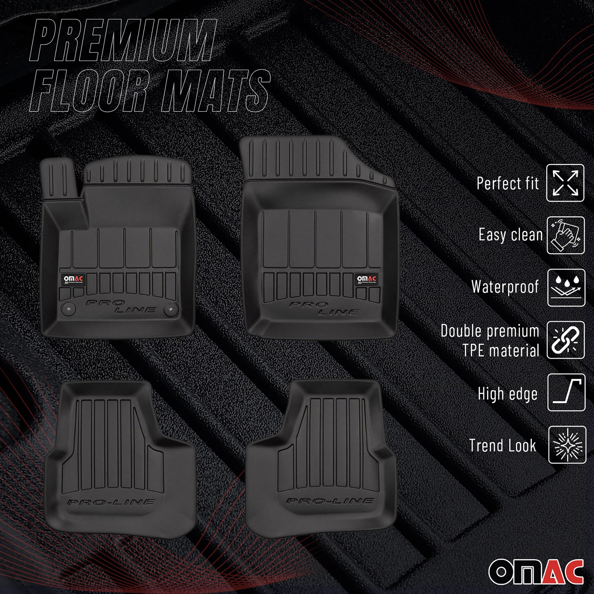OMAC Gummi Fußmatten für Seat Mii 2011-2019 Premium TPE 3D Automatten Schwarz 4x