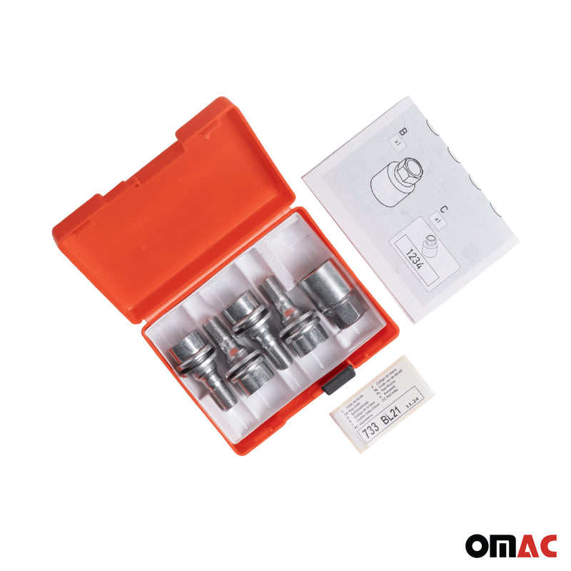 Radschloss Radschrauben Satz für Citroen C5 bis 2002 Silber 4tlg M12X1.25