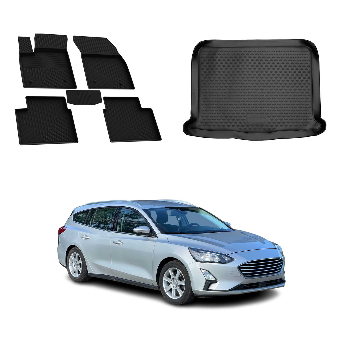 Fußmatten & Kofferraumwanne Set für Ford Focus mk4 Turnier 2019-2025 Untere