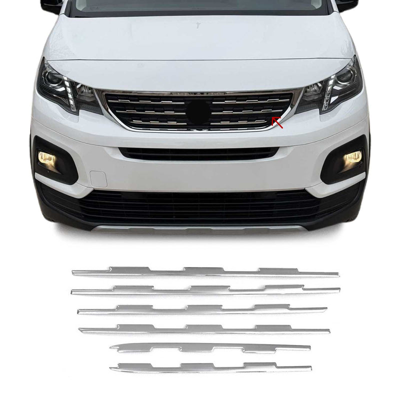 Kühlergrill Leisten Grillleisten für Peugeot Rifter 2018-2025 Chrom Silber 6x