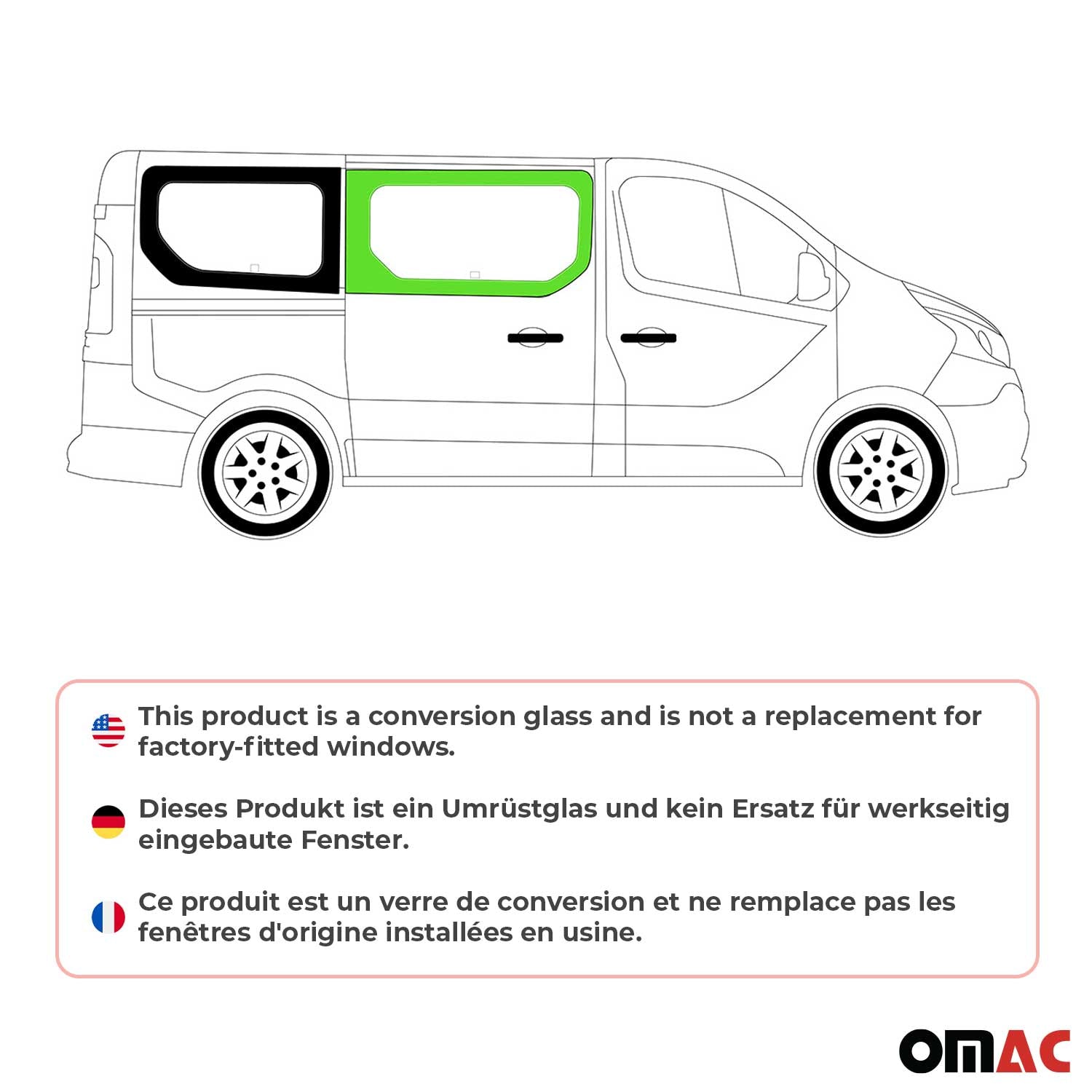 Seitenfenster Sicherheitsglas für Opel Vivaro B 2014-19 Schiebetür Rechts L1 L2