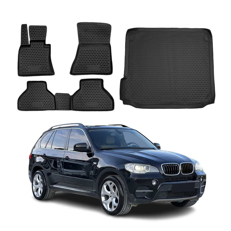 Fußmatten & Kofferraumwanne Set für BMW X5 E70 2006-2013 Gummi TPE Schwarz 5x