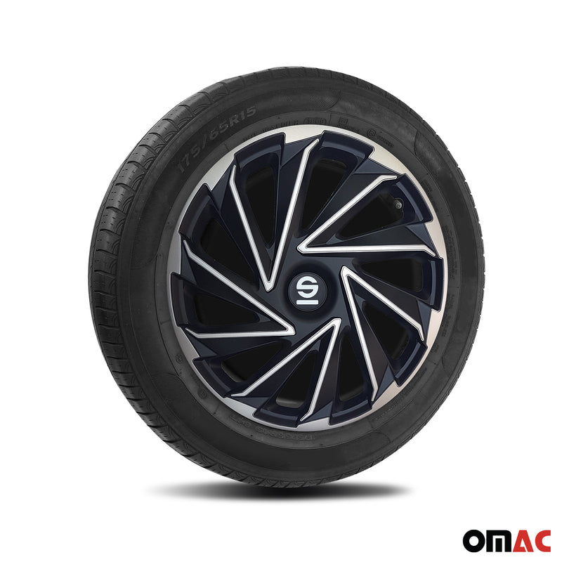 Radkappen Radzierblenden Sparco Varese 15" Zoll Abdeckung Set Silber Schwarz 4x